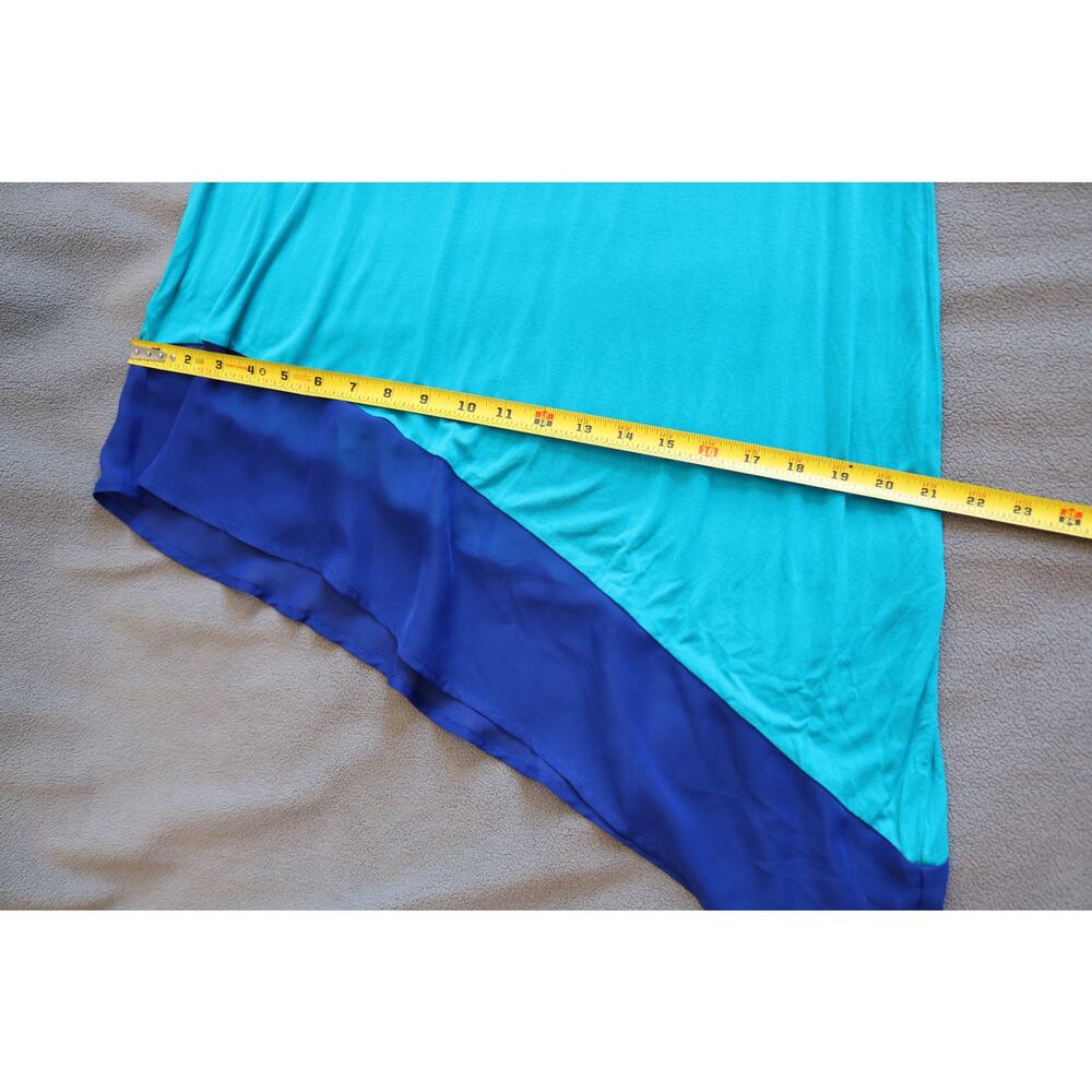 CALVIN KLEIN Dress Medium Aqua Blue Asymmetrical Sheer Ruffle Sleeveless Beach - Picture 8 of 16
